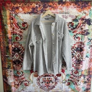 Shien black and white print jacket, pearl buttons